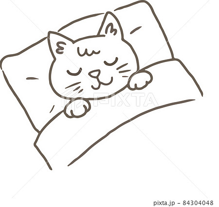 線画_かわいい動物イラスト/ねこ_オフトォンで寝ているネッコ 線画_かわいい動物イラスト/ねこ_オフトォンで寝ているネッコ 84304048