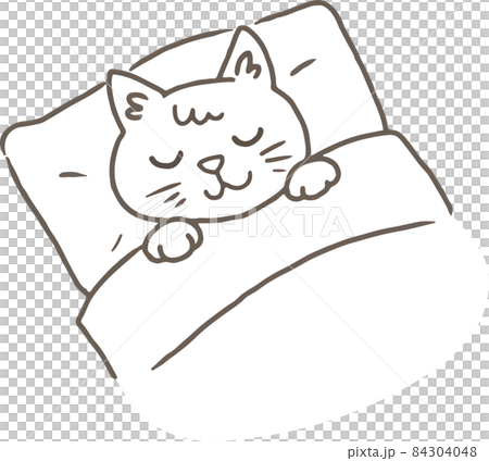 線画_かわいい動物イラスト/ねこ_オフトォンで寝ているネッコ 線画_かわいい動物イラスト/ねこ_オフトォンで寝ているネッコ 84304048