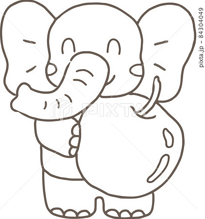 線画 かわいい動物イラスト ゾウ リンゴ大好き のイラスト素材