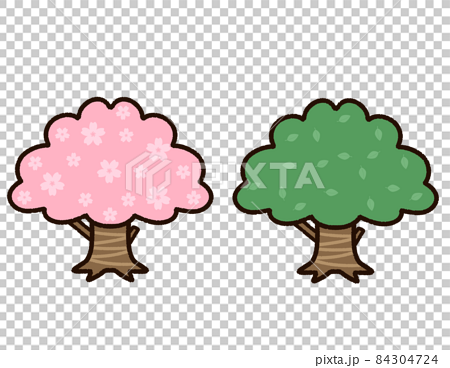 春と夏の桜の木 セットのイラスト素材