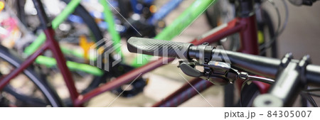 New collection of sports bicycles is in store closeup New collection of sports bicycles is in store closeup 84305007