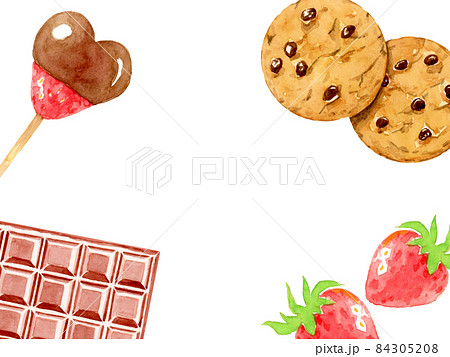 バレンタイン チョコレート菓子の背景フレーム【手描き水彩画】 バレンタイン チョコレート菓子の背景フレーム【手描き水彩画】 84305208