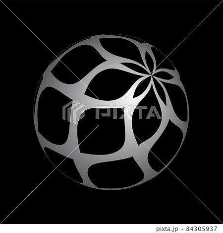 3D spherical shape with abstract pattern on black background. 3D spherical shape with abstract pattern on black background. 84305937