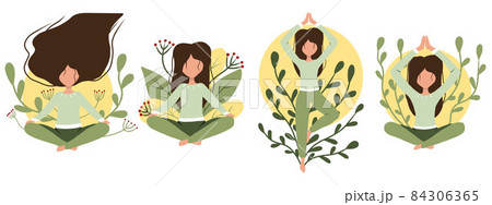 A set of yoga poses. Set of slim athletic young woman doing yoga exercises. Healthy lifestyle. A set of yoga poses. Set of slim athletic young woman doing yoga exercises. Healthy lifestyle. 84306365