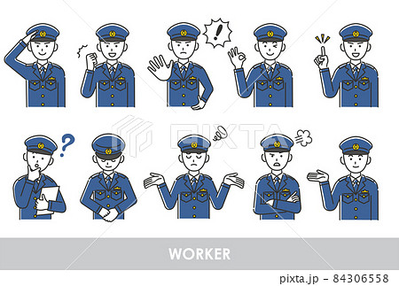 若い男性警察官のイラストセットのイラスト素材