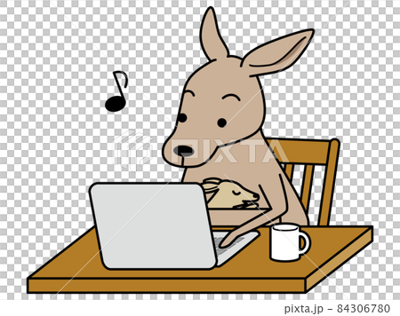 Kangaroo raising a child looking at a computer Kangaroo raising a child looking at a computer 84306780