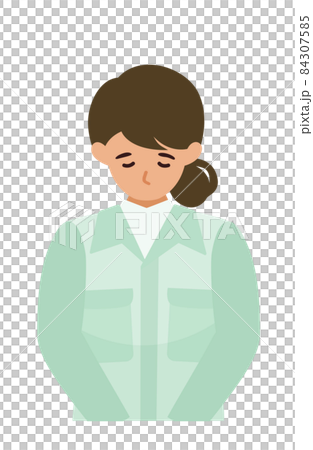 一個女人的上半身在工作服鞠躬的插圖 一個女人的上半身在工作服鞠躬的插圖 84307585