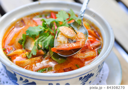spicy soup or tom yum kung, spicy shrimp soup or seafood soup 84308270