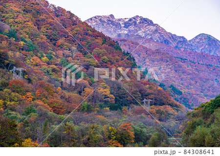 （群馬県）紅葉が美しい湯桧曽公園から望む谷川岳・谷川連峰 84308641