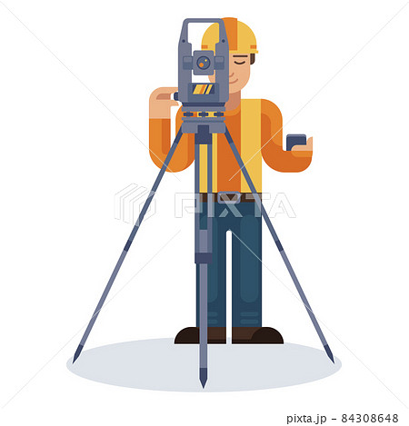 Land survey and civil engineer working with his equipment. Flat style modern vector illustration. 84308648