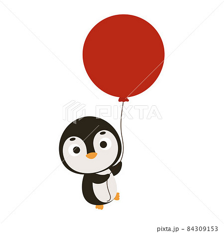 Premium Vector  Penguin holding balloons a cartoon penguin holding a red  and blue balloon