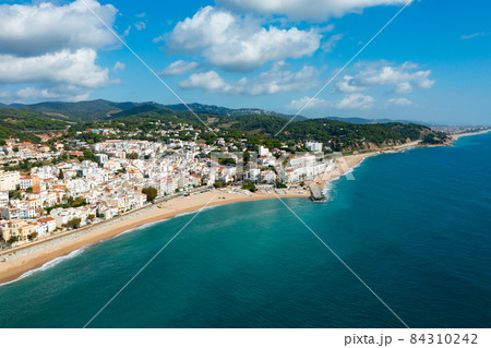 Mediterranean sea coast in Sant Pol de Mar, Spain 84310242