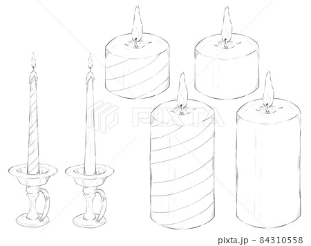 ろうそくのイラスト関連セット 鉛筆風 のイラスト素材