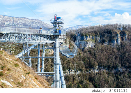 Sochi, Russia - January 18, 2017: SKYPARK AJ Hackett in National Park. Sochi, Russia - January 18, 2017: SKYPARK AJ Hackett in National Park. 84311152