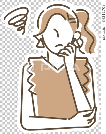シンプルガーリーな女の子のイラスト 悩み のイラスト素材