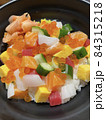 Close up of favorited japanese food called chirashi sushi made by mixed and put fresh seafood on sushi rice in the bowl. 84315218