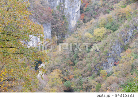 下帝釈峡太郎岩の紅葉の景色 下帝釈峡太郎岩の紅葉の景色 84315333
