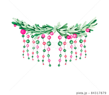 Christmas garland with watercolor balls in vintage style 2 84317879