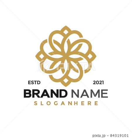Golden flower ornament logo and icon design vector concept for template 84319101