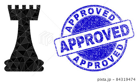 Textured Approved Round Badge And Chess Queen Lowpoly Icon 84319474