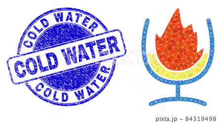 Textured Cold Water Round Badge And Wine Glass Fire Low-Poly Icon 84319498