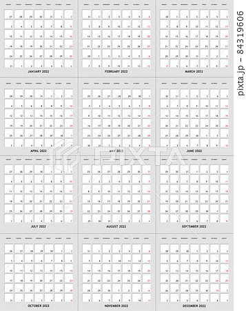 Calendar grid template 2022 on white background Calendar grid template 2022 on white background 84319606