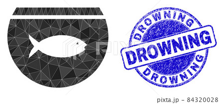 Grunge Drowning Round Seal and Fish Tank Lowpoly Icon 84320028