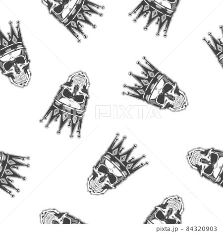 Seamless pattern of vintage monochrome skull with crown. Vector illustration 84320903