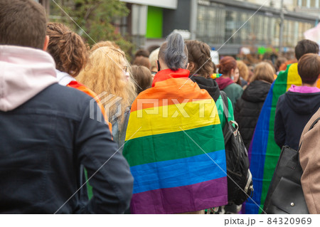 People support the LGBTQ community during the march. People support the LGBTQ community during the march. 84320969