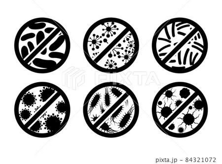 Antibacterial antiviral icon germ. Virus bacteria vector stop symbol. Anti covid sign kill germ icon 84321072