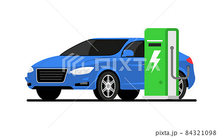 Electric car vehicle station EV vector charger illustration battery flat energy. Electric car charge 84321098
