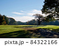 秋、冬の青空の広々とした紅葉の公園、牧場 84322166