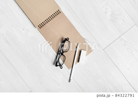 Sketchbook, glasses, pencil, eraser 84322791