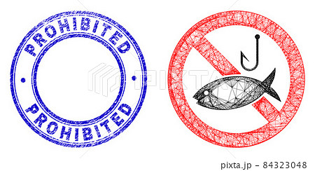 Rubber Prohibited Stamp Seal and Linear Irregular Mesh Restricted Fishing Icon 84323048