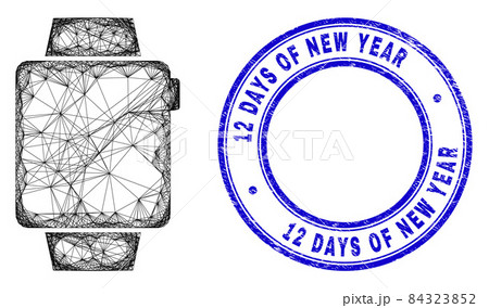 Rubber 12 Days of New Year Stamp Seal and Linear Irregular Mesh Smart Watches Gadget Icon Rubber 12 Days of New Year Stamp Seal and Linear Irregular Mesh Smart Watches Gadget Icon 84323852