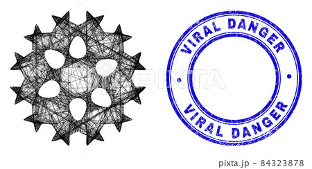 Grunge Viral Danger Stamp Seal and Net Irregular Mesh Virus Cell Icon 84323878