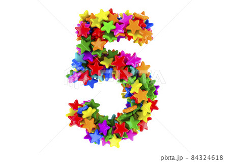 Number 5 from colored stars, 3D rendering Number 5 from colored stars, 3D rendering 84324618
