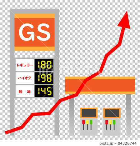 ガソリンスタンドのイラスト。ガソリン価格が値上がりしているイメージ。 84326744