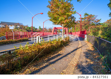 高津戸橋　高津戸峡　高津戸渓谷　紅葉はじめ　秋の風景 84327561