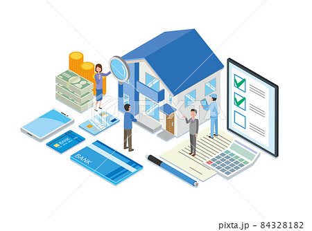 住宅購入のアイソメトリックイラスト 84328182