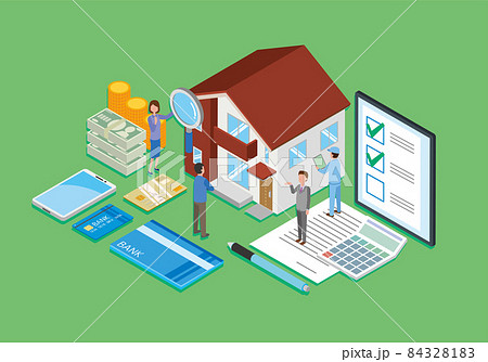 住宅購入のアイソメトリックイラスト 84328183