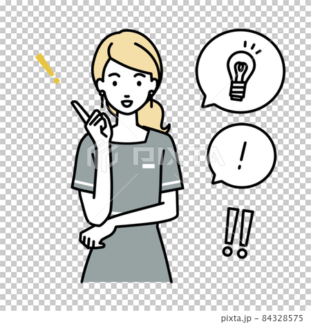 A female beauty salon clerk who stood up and came up with a wonderful idea A set of light bulbs and exclamation marks on a balloon 84328575