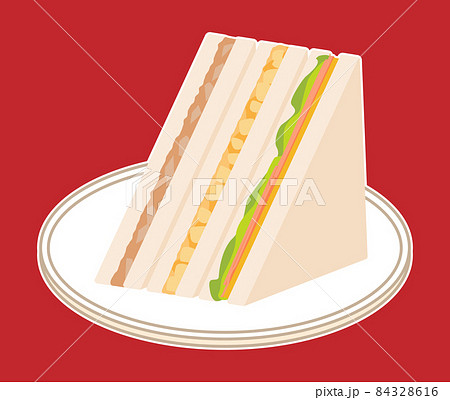 ミックスサンド　ツナ＋たまご＋レタスハムチーズ　三角に二分割（白フチあり） 84328616