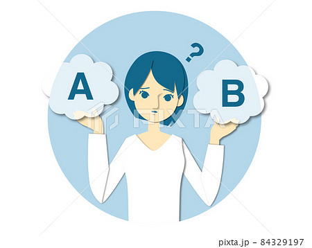 二択で迷う女性イラストブルーのイラスト素材