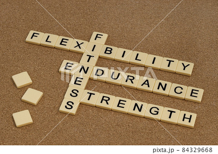 endurance, flexibility, strength - fitness concept endurance, flexibility, strength - fitness concept 84329668
