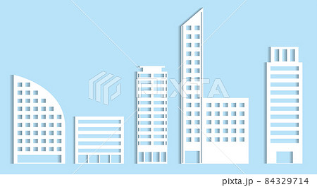 シンプルな建物ビルディングの切り絵風アイコンで描かれた都市街並みの2色風景イラストのイラスト素材 シンプルな建物ビルディングの切り絵風アイコンで描かれた都市街並みの2色風景イラストのイラスト素材