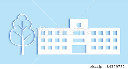 シンプルな建物 校舎学校のペーパークラフト切り絵風アイコン 立体 コンビニのイラストのイラスト素材
