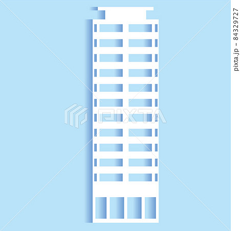 シンプルな建物 タワーマンション建物ビルディングのペーパークラフト切り絵風アイコン立体ビルのイラストのイラスト素材