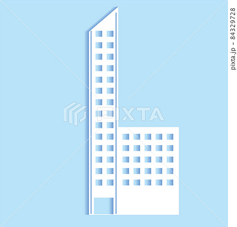 シンプルな建物 タワーマンション建物ビルディングの切り絵風アイコン 立体 ビルのイラストのイラスト素材