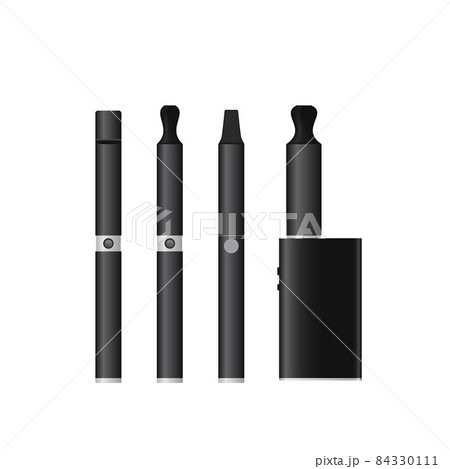 Electronic cigarettes or Vape Pen and mod vector set. Realistic vaping devices. E-cigarettes isolated on white. Tobacco withdrawal and Give up smoking concept. 84330111